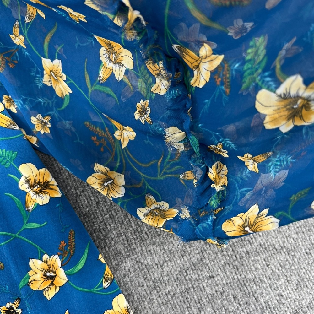 Floral Rhinestone Puff Sleeve Top Womens Medium Blue Sheer‎ Boho Cottage Party - Picture 8 of 12